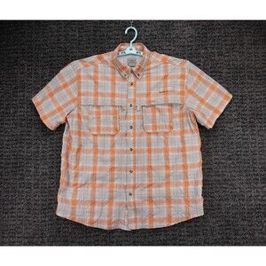 L.L. Bean Shirt Mens XL Orange Gray Plaid Tropicwear Short Sleeve Vented Fishing